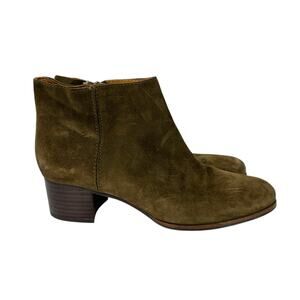 Franco Sarto Dark Olive Green Leather Ankle Boots Low Heel Zipper Size 8